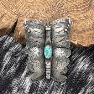 1930s-1940s Native American NAVAJO Sterling Silver & Turquoise Butterfly Pendant